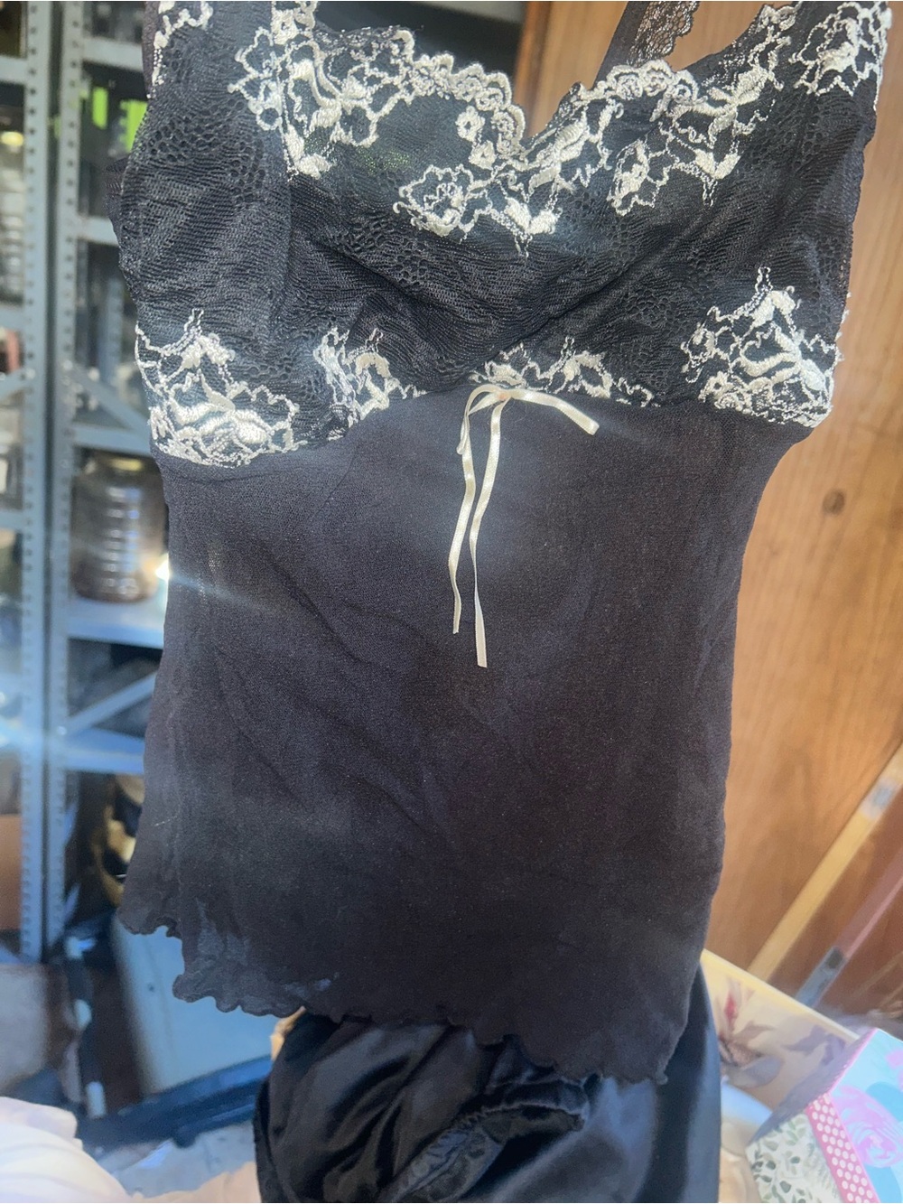 Vintage Gilligan & O'Malley Black Cami with Ivory Lace